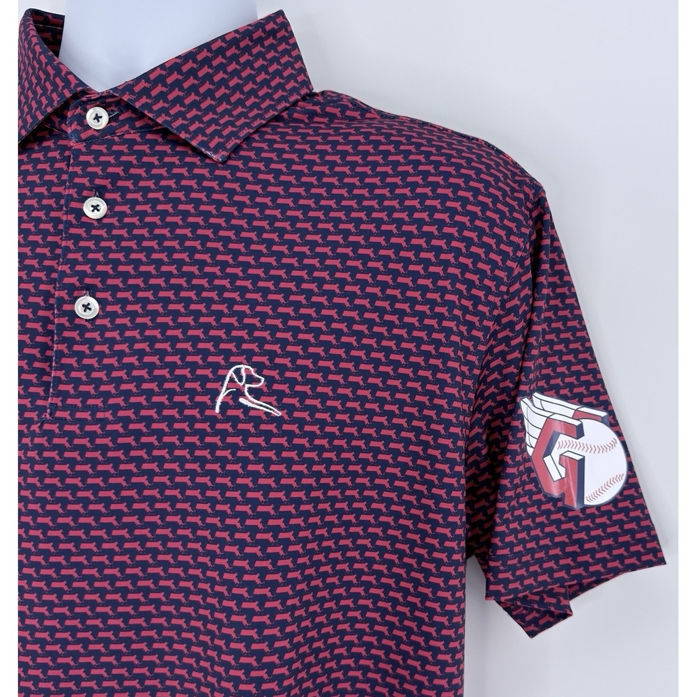 Rhoback Polo Shirt Men M Navy Red Golf Cleveland Guardians Logo